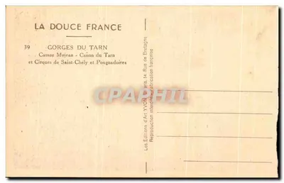 Gorges del Tarn — Causses de Mejean, Canon del Tarn y Cirques de Saint-Chély y Pougnaudroires — Ediciones d'Art YVON, París — Reverso