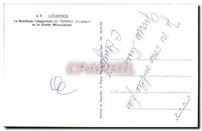 Lourdes — A Basílica, a Aparição e a Gruta Milagrosa — Edição A. Doucet, Lourdes — Verso