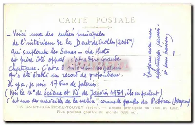 Entrata del Trou du Glaz — Saint-Hilaire-du-Touvet — editore M. Mallet — Verso