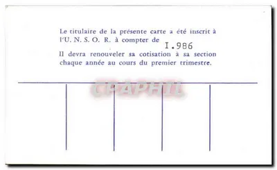 Union Nationale des Sous-Officiers en Retraite — Aktiv-Mitgliedskarte n° 80.998 — Herr Jean Louis Papin — Rückseite