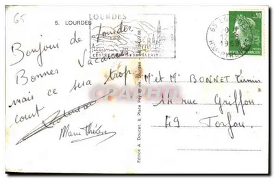 Lourdes — Santuário e Gruta — Edição A. Doucet — Verso