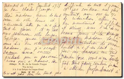 Abadia da Grande-Trappe — Vista frontal — Abadia N.D. da Grande-Trappe, 3 k. 5 de Soligny-la-Trappe (Orne) — Verso