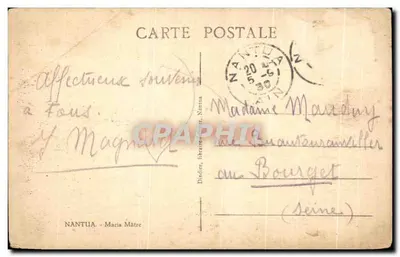 Bilhete postal antigo Nantua Maria Mãe — Verso