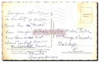 Picos da Espada, do Compans e do Pounteau — Vista dos Glaciares do Neouvielle — Sociedade das Cartas Postais APA-POUX — Verso