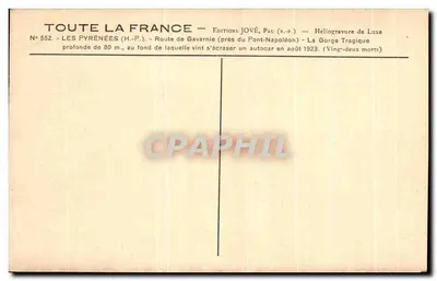 Pyrénées — Trasa Gavarnie blisko mostu Napoléona — Wydawnictwo Jové, Pau — Rewers