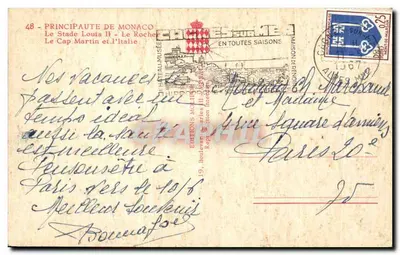 Stadion Louis II — Le Rocher i Włochy — Wydawnictwo Moritier, n°48 — Rewers