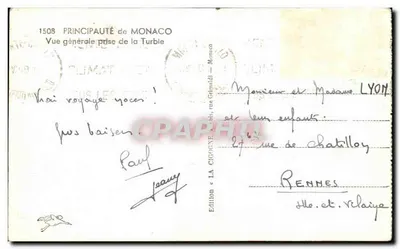 Stara pocztówka Principaute De Monaco Widok Ogólny Zrobiony Z Turbie — Rewers