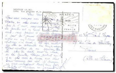 Ogólny widok Menton — Pamiątka z Menton — Wydawca: Éd. Cour — Rewers