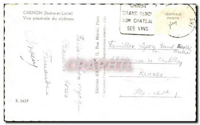 Chinon (Indre-et-Loire) — Ogólny widok zamku — Wydawnictwo Sztuki Marlet, Paryż — Rewers