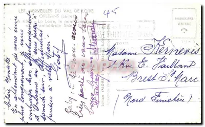 Orléans — La catedral de Santa Cruz y el puente George — Ediciones Valoire, n°45 — Reverso