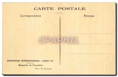 Maquete do Trocadéro — Exposição Internacional de Paris 1937 — Fot. H. Baranger — Verso