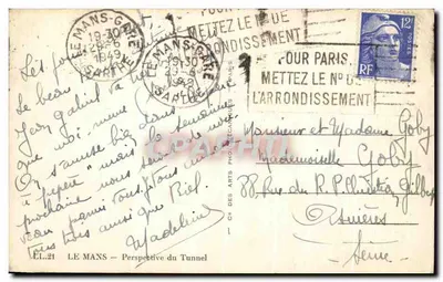 Le Mans — Perspective du Tunnel — Éditeur : C.H. des Arts Photographiques — Verso
