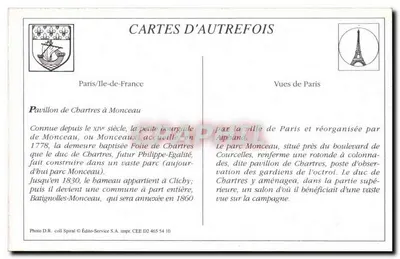 Paris - Rotonda do Parc Monceau — editor Édito-Service S.A., n° série D2 465 54 10 — Verso