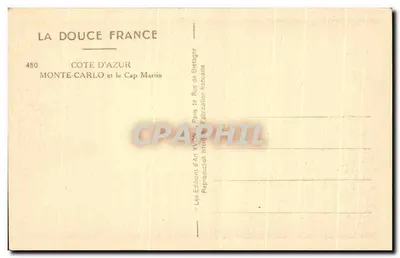Monte-Carlo e o Cabo Martin — Costa Azul — Éditions d'Art Yvon, Paris — Verso