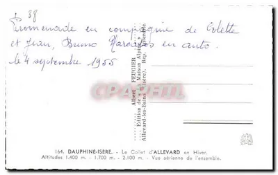 Le Collet d'Allevard en hiver — Vue aérienne — Édition Albert Feugier, Allevard — Verso