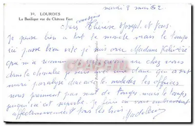 Lourdes — Bazylika widziana z Zamku — Wydawnictwo Paludet, N°39 — Rewers