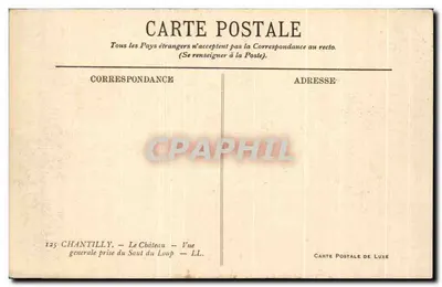 Chantilly — Ogólny widok z Saut du Loup — Karta pocztowa luksusowa — Rewers