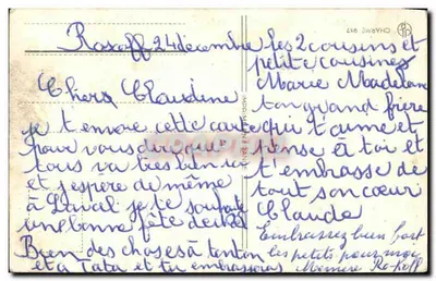 Narodzenie — scena z kołyski z Marią, Dzieciątkiem Jezus i dwoma aniołami — wydawca Charme, nr 917 — Rewers