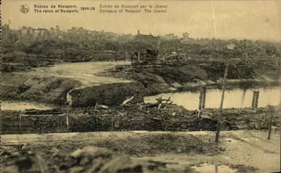 Ruiny Nieuport, 1914-18 — Wejście do Nieuport przez kanał — Wydawnictwo J. Peryn, Bruksela
