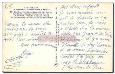 Lourdes — Objawienie Najświętszej Maryi Panny i Bazylika — Wydawnictwo A. DOUCET — Rewers