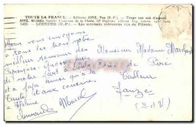 I vertici dei Pirenei visti dal Pibeste — Edizioni JOVÉ, Pau (B.P.) — Stampa a sali d'argento — Verso
