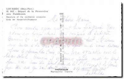 Lourdes — Saída da procissão das tochas — Photocolor, H 103 — Verso