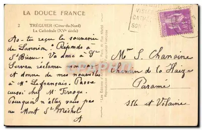 Tréguier — Catedral do século XV — Les Éditions Marcel — Verso