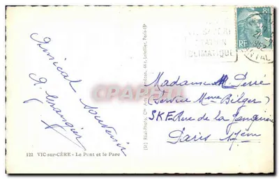 Vic-sur-Cère — Most i Park — Réal-Photo, Cr. Arts Réal-méc. 15¢ — Rewers