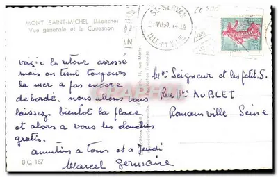 Mont Saint-Michel — General View and the Couesnon — Editions Paris, n° B.C. 187 — Back