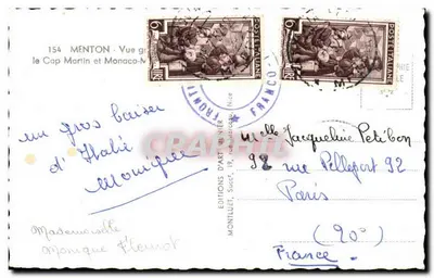 Menton - Ogólny widok Kapitana Martin i Monako — Wydawnictwo Art Hunier, nr 154 — Rewers