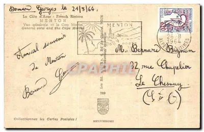 Vista geral de Menton — Cabo Martin — Ed. Mexichrome, n° 789 — Verso