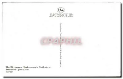 Bilhete postal moderno O Quarto de Nascimento do Shakespeare, Local de Nascimento em Stratford Upon Avon — Verso