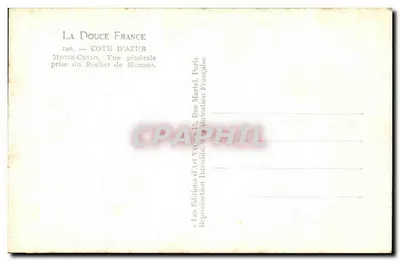 Monte-Carlo — Visão geral tirada do Rocher de Monaco — Les Éditions d'Art Yvon, Paris — Verso