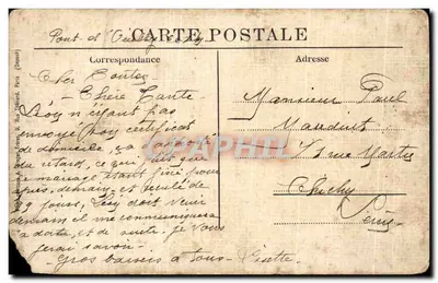 Bilhete postal antigo Pont d'Ouilly O Barragem e a Fábrica Landry Freres (carta em tecido) — Verso