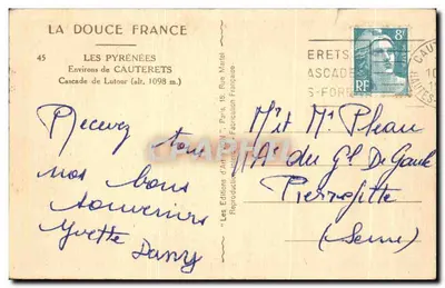 Wodospad Lutour — Pireneje — Wydawnictwo Sztuki 'La Douce France' — Rewers