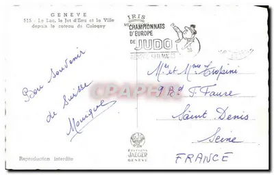 Geneve — Vue du lac, du Jet d'Eau et de la ville depuis le coteau de Cologny — Éditions Jaeger — Verso