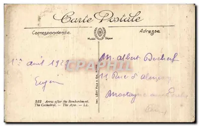 Arras po bombardowaniu — Katedra — absydę — Visé Paris n° 522 — Wydawnictwo Au Bacha, 8, bulwar Opéry — Rewers