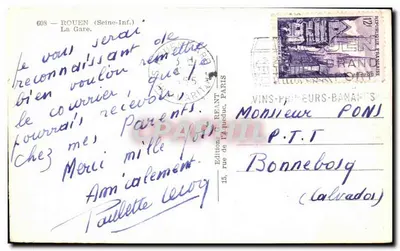 Gare de Rouen — vue générale — Éditions C. Reant, n°608 — Verso