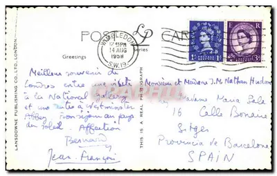 Casas do Parlamento, Abadia de Westminster e County Hall, Londres — vista aérea — Lansdowne Publishing Co. Ltd. n° L.P.442 — Verso