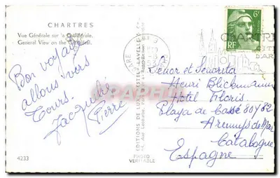 Chartres — Ogólny widok na katedrę — Wydawnictwo Nestel, nr 4233 — Rewers