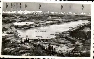 Lagos de Neuchâtel e Morat — Panorama das Alpes — Edição Fot. Lausanne