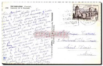 Cascadas de la Roucole — Vic-sur-Cère (Cantal) — Ediciones ARGRA, n°240 — Reverso