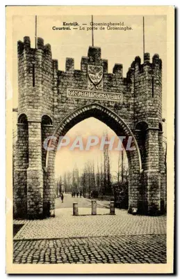 Bilhete postal antigo Courtrai A porta de Groeninghe
