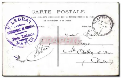 PARIS - Hôtel de Ville — widok na budynki i Seinę — wydawca F. Lebrat, numer serii nieczytelny — Rewers