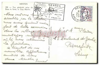 Menton — Vue générale prise de fond, le Cap Martin — Éditions d'Art Montliet — Verso
