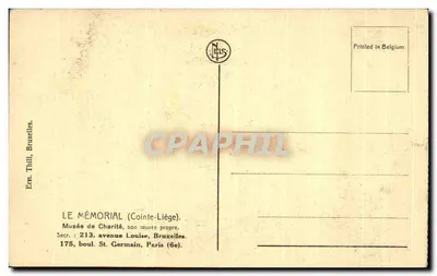Mémorial (Cointe-Liège) — Museu de Caridade — editor Neils, Bruxelas — Verso