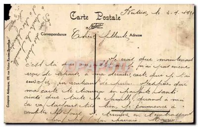 Bilhete postal antigo Bertrix Cemitério — Verso