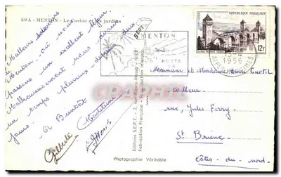 Menton - O Casino e os jardins — Edições S.E.P.T. - NICE — Verso