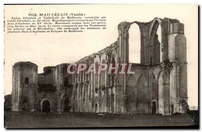 Bilhete postal antigo Maiilezais Igreja Abbatial e Catedral de Maillezais