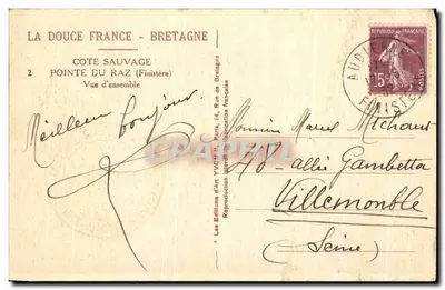 Bilhete postal antigo Cote Sauvage Pointe Du Raz Visão Geral — Verso
